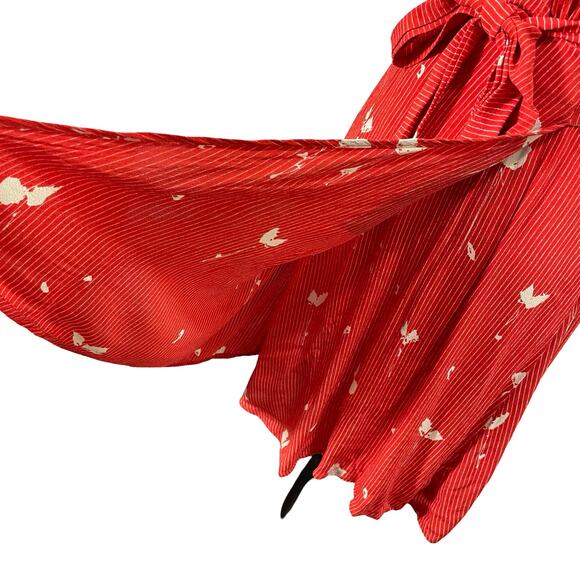 Bel Kazan Anthropologie Red Striped Faux-Wrap Dress Size Small Knee Length Boho - Picture 3 of 9